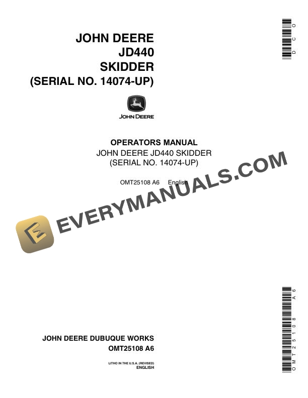 John Deere JD440 Skidder Operator Manual OMT25108