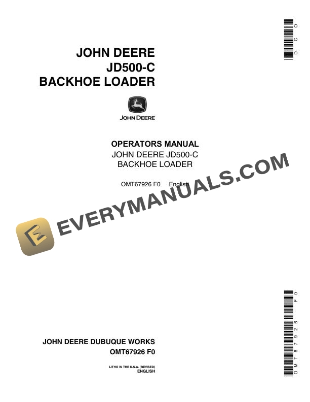 John Deere JD500 C Backhoe Loader Operator Manual OMT67926