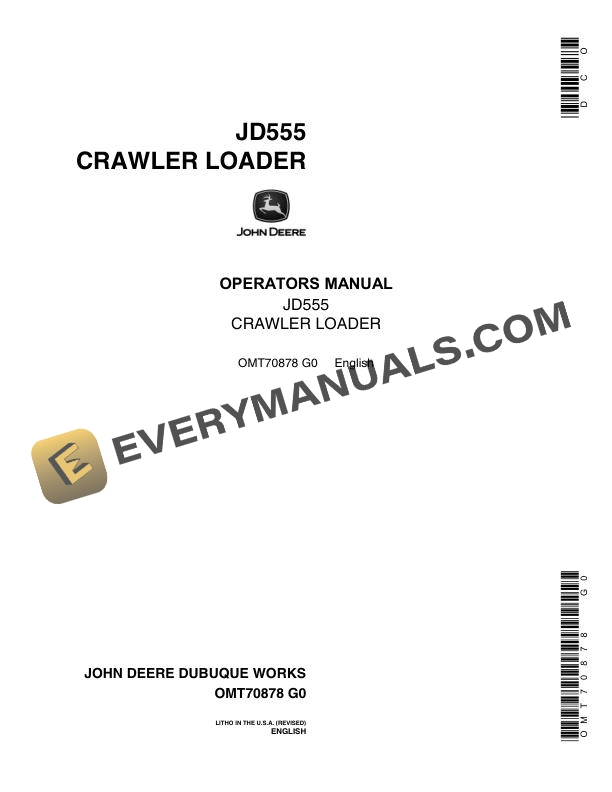 John Deere JD555 Crawler Loader Operator Manual OMT70878