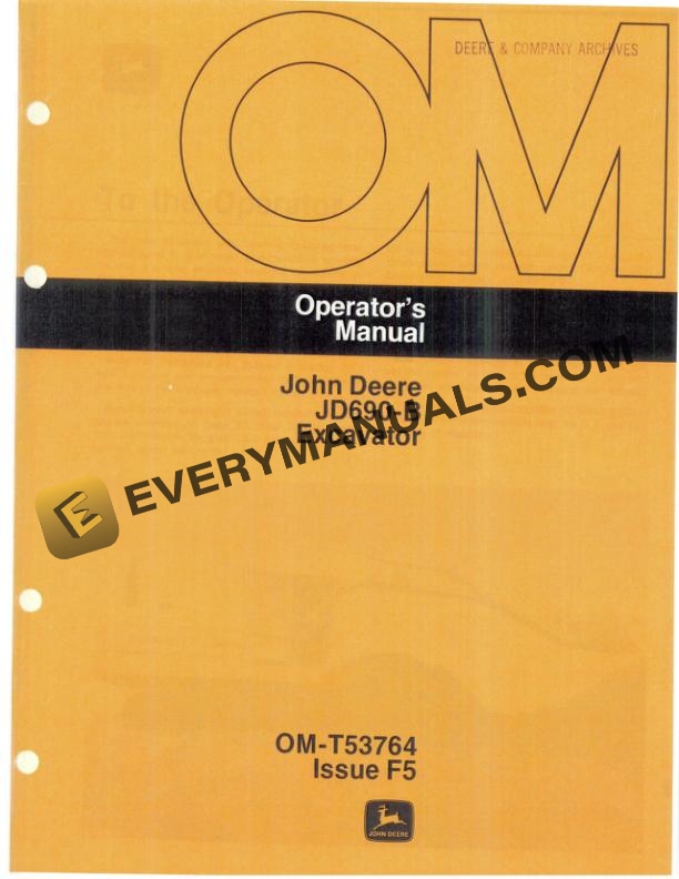 John Deere JD690-B Excavator Operator Manual OMT53764