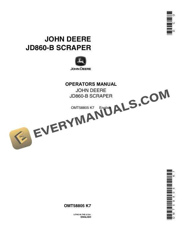 John Deere JD860-B Scraper Operator Manual OMT58805 3 John Deere JD860-B Scraper Operator Manual OMT58805