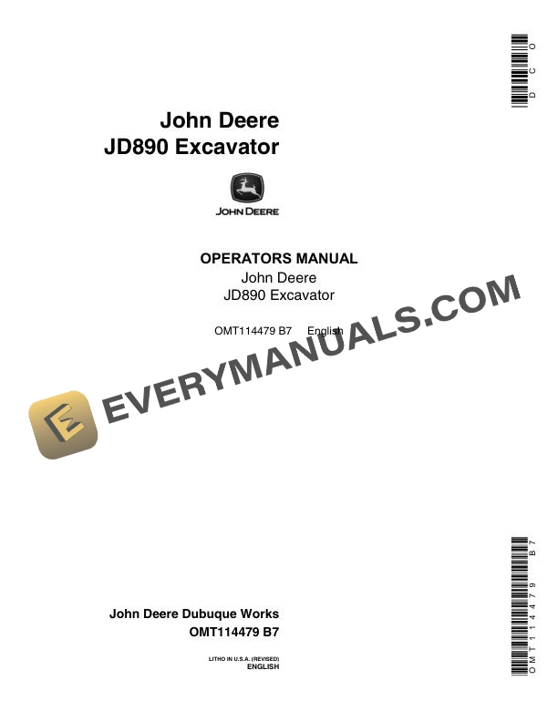 John Deere JD890 Excavator Operator Manual OMT114479 1 John Deere JD890 Excavator Operator Manual OMT114479