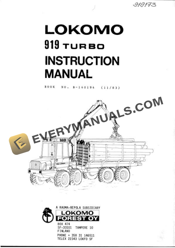 John Deere Lokomo 919 Turbo Instruction Manual B140194 1 John Deere Lokomo 919 Turbo Instruction Manual B140194