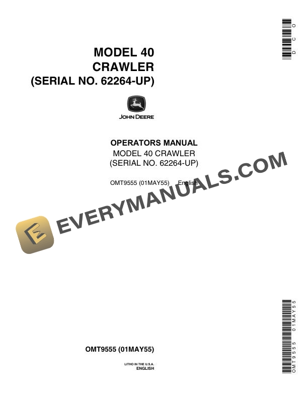 John Deere Model 40 Crawler Operator Manual OMT9555