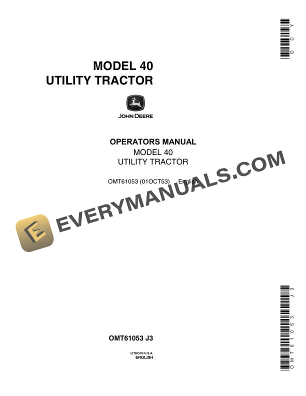 John Deere Model 40 Utility Tractor Operator Manual OMT61053