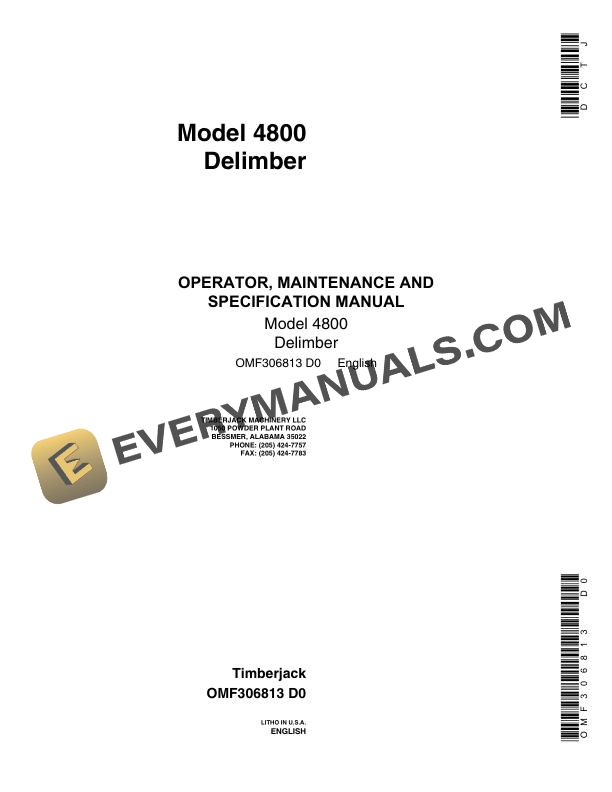 John Deere Model 4800 Delimber Operator Manual OMF306813