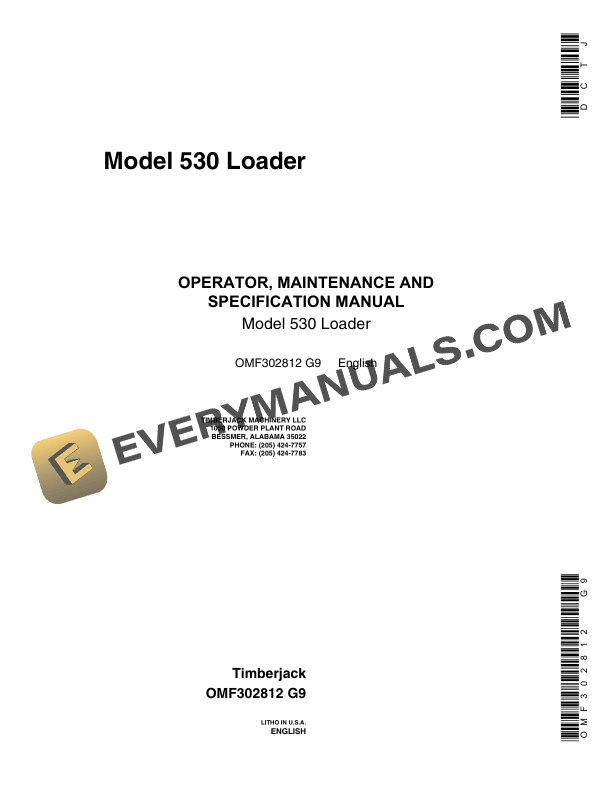 John Deere Model 530 Loader Operator, Maintenance and Specification Manual OMF302812