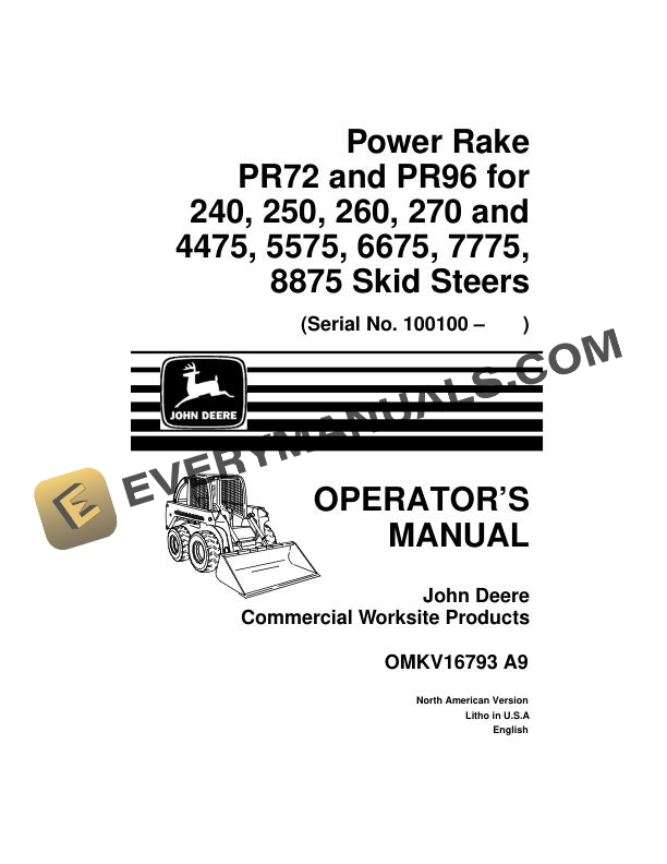 John Deere Power Rake PR72 PR96 Operator Manual OMKV16793