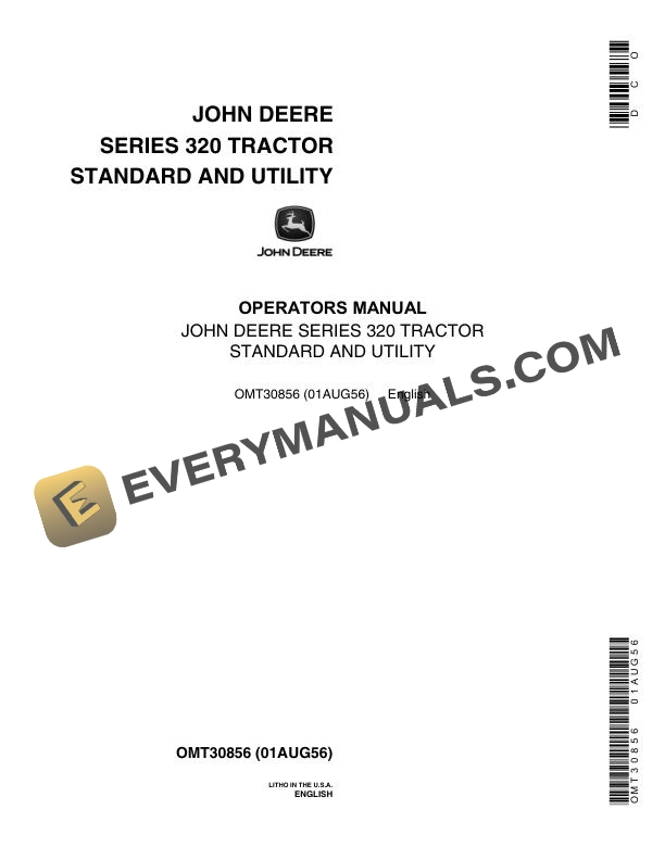 John Deere Series 320 Tractor Standard and Utility Operator Manual OMT30856