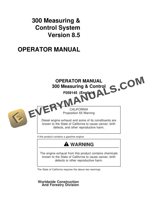 John Deere Timberjack 300 Measuring and Control System Operator Manual F059145 3 John Deere Timberjack 300 Measuring and Control System Operator Manual F059145