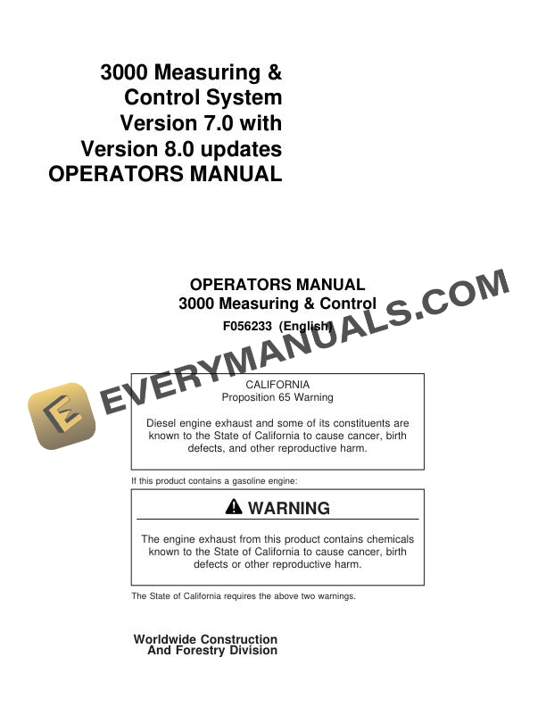 John Deere Timberjack 3000 Measuring and Control System Operator Manual F056233 1 John Deere Timberjack 3000 Measuring and Control Operator Manual F056233