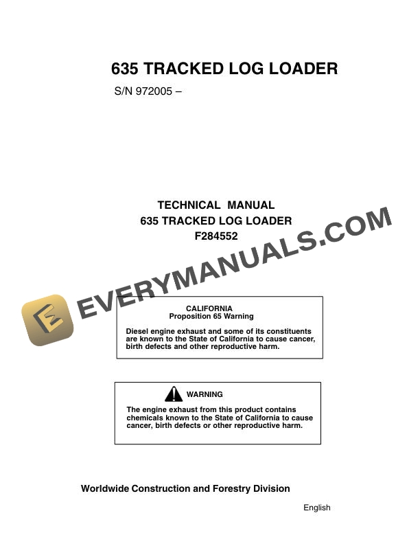 John Deere Timberjack 635 Tracked Log Loader Operator Manual F284552
