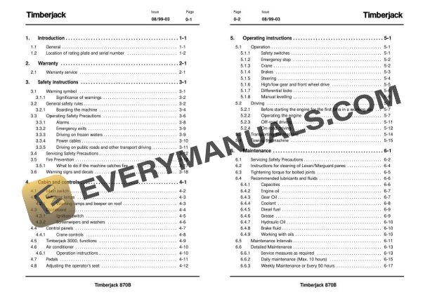 John Deere Timberjack 870B Harvester Operator and Maintenance Manual F058409 2 John Deere Timberjack 870B Harvester Operator and Maintenance Manual F058409 - Image 2