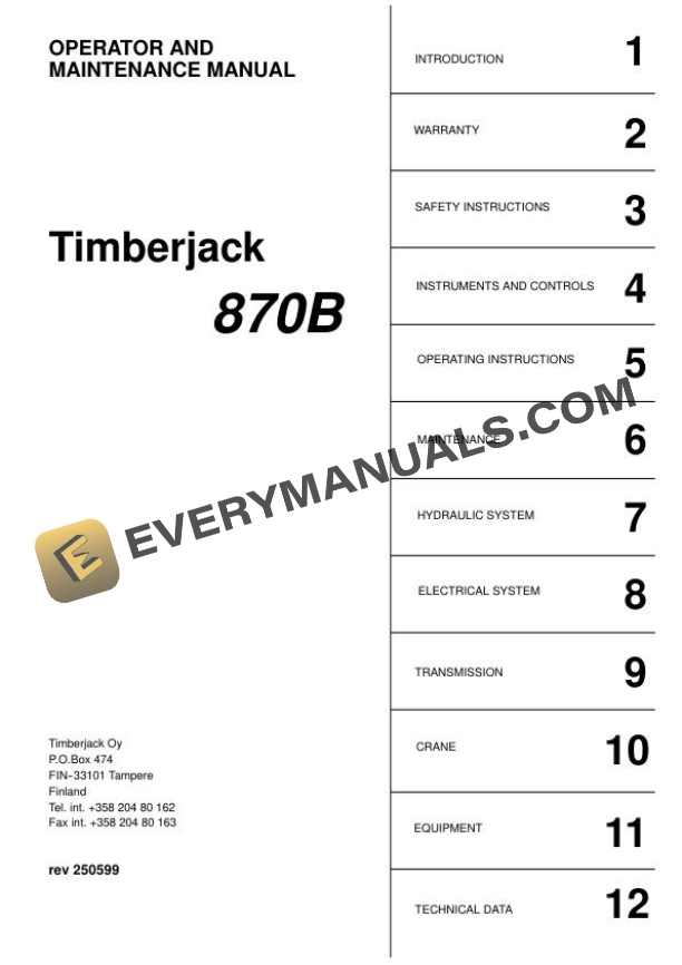 John Deere Timberjack 870B Single Grip Harvester Operator Manual F056404 1 John Deere Timberjack 870B Single Grip Harvester Operator Manual F056404