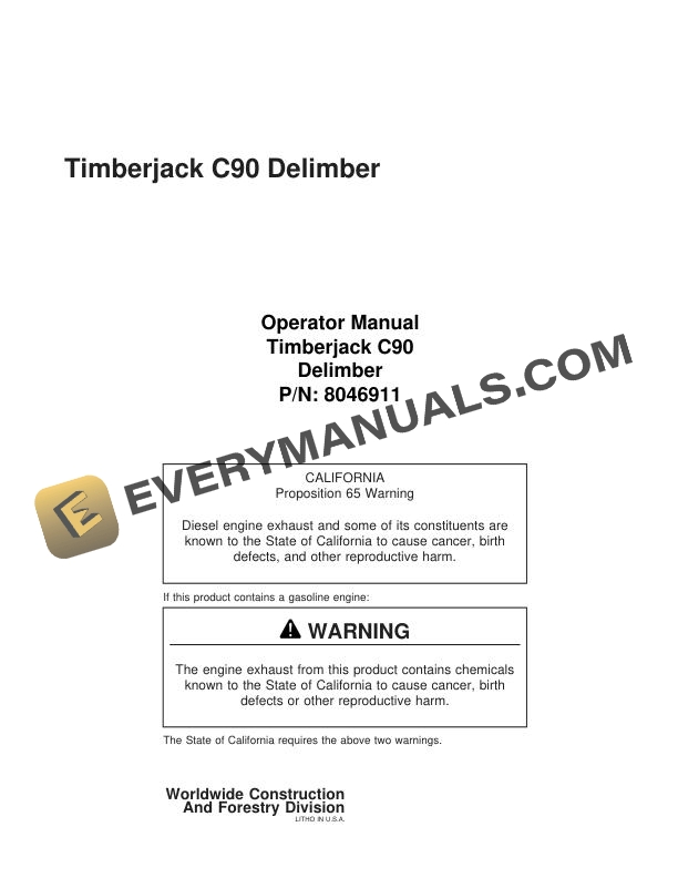 John Deere Timberjack C90 Delimber Operator Manual 8046911 2 John Deere Timberjack C90 Delimber Operator Manual 8046911