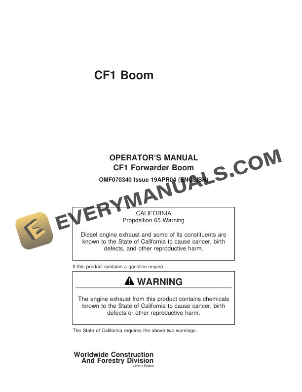 John Deere CF1 Forwarder Boom Operator Manual OMF070340 3 John Deere CF1 Forwarder Boom Operator Manual OMF070340