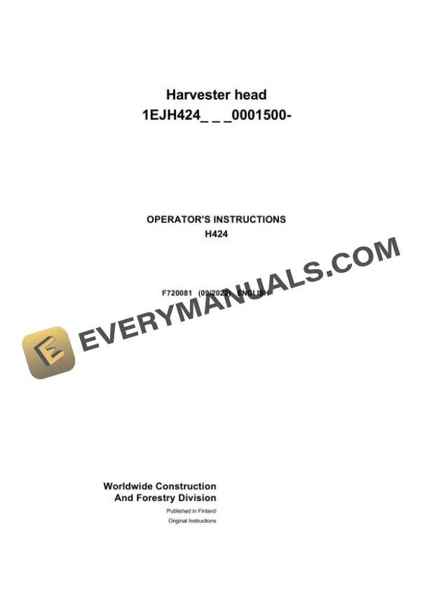 John Deere H424 Harvester Head Operator Instruction F720081 2 John Deere Timberjack H424 Harvester Head Operator Manual F720081