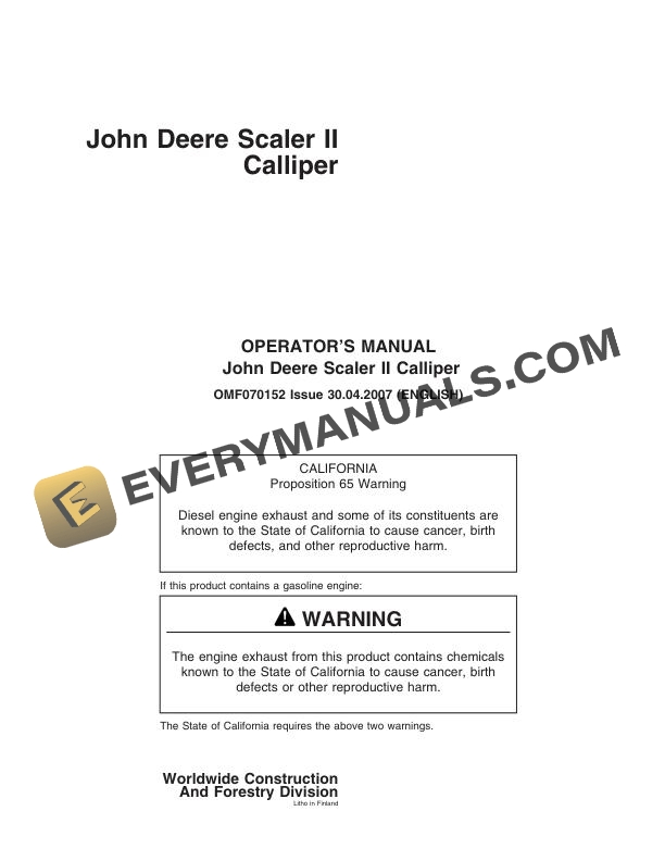 John Deere Timberjack Scaler II Calliper Operator Manual OMF070152 1 John Deere Timberjack Scaler II Calliper Operator Manual F070152