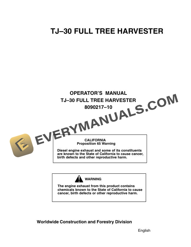 John Deere Timberjack TJ 30 Full Tree Harvester Operator Manual 8090217 10
