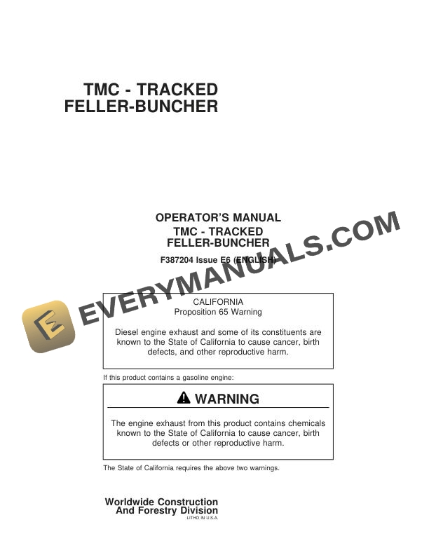 John Deere Timberjack TMC Tracked Feller Buncher Operator Manual F387204