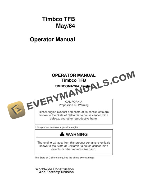 John Deere Timberjack Timbco Feller Buncher 6466T Power Operator Manual TIMBCOMAY84