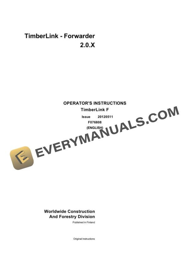 John Deere Timberjack TimberLink Forwarder 2.0.X Operator Manual F076808
