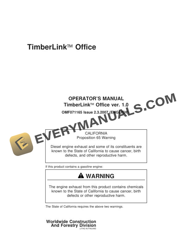 John Deere Timberjack TimberLink Office ver. 1.0 Operator Manual OMF071165 3 John Deere Timberjack TimberLink Office ver. 1.0 Operator Manual OMF071165