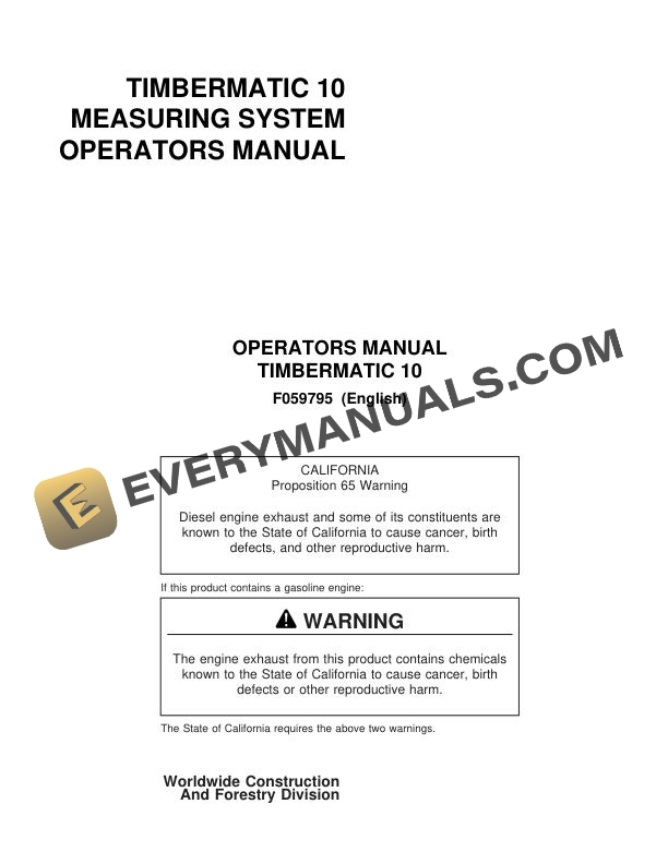 John Deere Timberjack Timbermatic 10 Measuring System Operator Manual F059795 2 John Deere Timberjack Timbermatic 10 Measuring System Operator Manual F059795