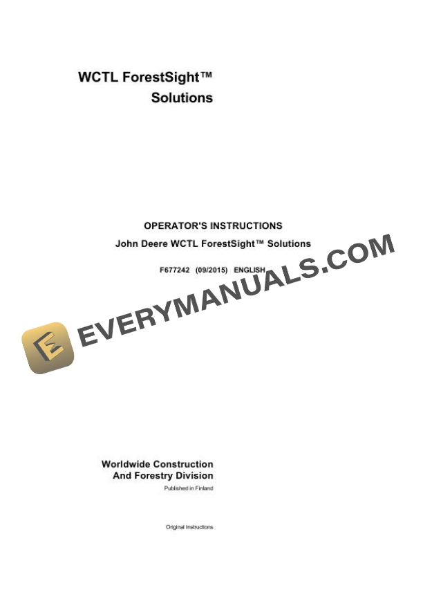 John Deere Timberjack WCTL ForestSight Solutions Operator Manual F677242