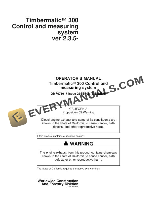 John Deere Timbermatic 300 Control and Measuring System ver 2.3.5 Operator Manual OMF071017