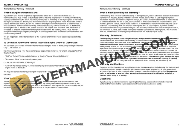 Yanmar TVN Series Industrial Engines Operator Manual 0ATNV-G00101 4 Yanmar TVN Series Industrial Engines Operator Manual 0ATNV-G00101 - Image 2