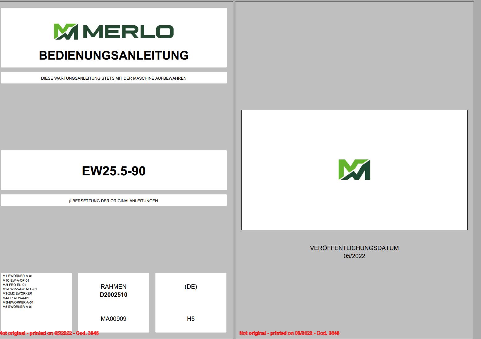 Merlo Telescopic Handler eWorker Service Manual PDFs DE