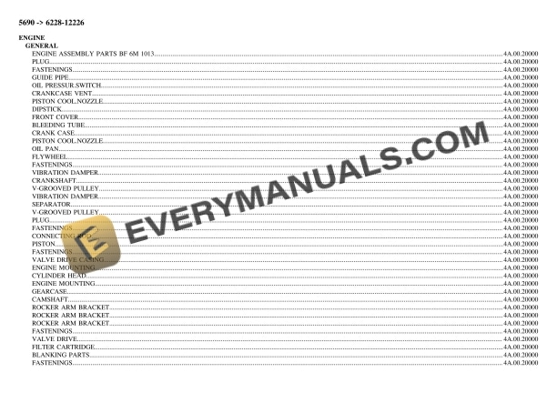 Deutz-Fahr 5690 (6228-12226) Tractor Parts Catalog PDF