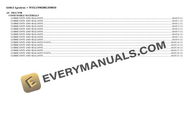 Deutz-Fahr 6160.4 Agrotron (WSXAN90200LD50010) Tractor Parts Catalog PDF