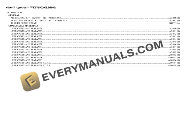 Deutz-Fahr 6160.4P Agrotron (WSXV590200LD50001) Tractor Parts Catalog PDF