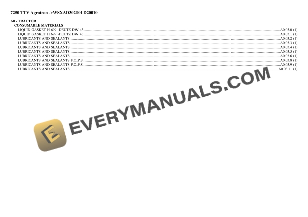 deutz fahr 7250 ttv agrotron wsxad30200ld20010 tractor parts catalog pdf 1