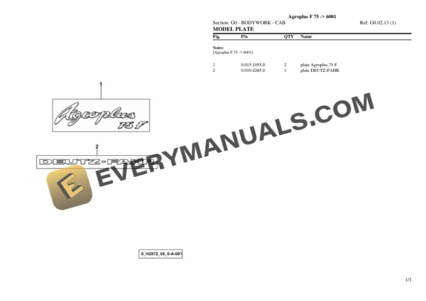 Deutz-Fahr Agroplus F 75 (6001) Tractor Parts Catalog PDF 5 Deutz-Fahr Agroplus F 75 (6001) Tractor Parts Catalog PDF - Image 3