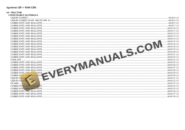 Deutz-Fahr Agrotron 120 (8164 1201) Tractor Parts Catalog PDF