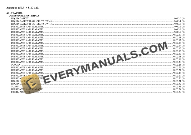 Deutz-Fahr Agrotron 150.7 (8167 1201) Tractor Parts Catalog PDF