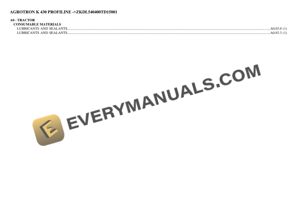 Deutz-Fahr AGROTRON K 430 PROFILINE (ZKDL540400TD15001) Tractor Parts Catalog PDF