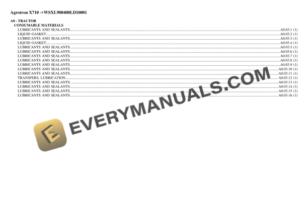Deutz-Fahr Agrotron X710 (WSXL900400LD10001) Tractor Parts Catalog PDF