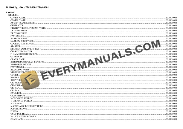 Deutz-Fahr D 6806 (7565-0001 7566-0001) Tractor Parts Catalog PDF