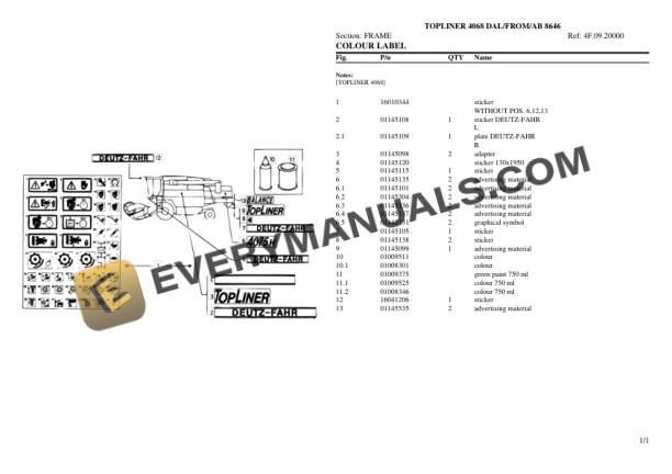Deutz-Fahr TOPLINER 4068 (8646) Tractor Parts Catalog PDF 6 Deutz-Fahr TOPLINER 4068 (8646) Tractor Parts Catalog PDF - Image 4