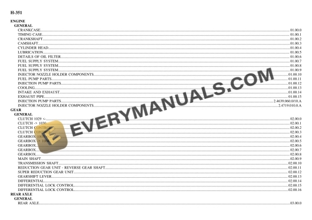 Hurlimann H-351 Tractor Parts Catalog PDF