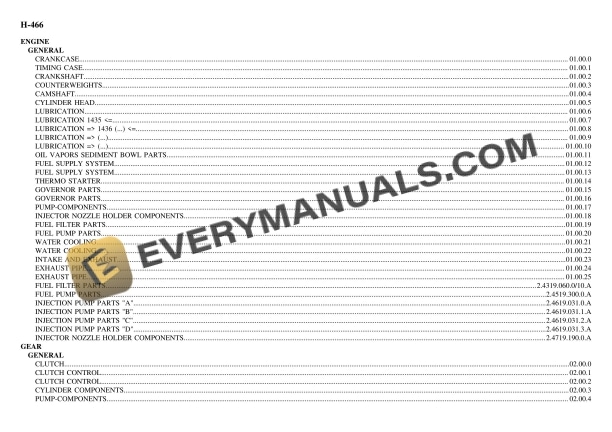 Hurlimann H-466 Tractor Parts Catalog PDF
