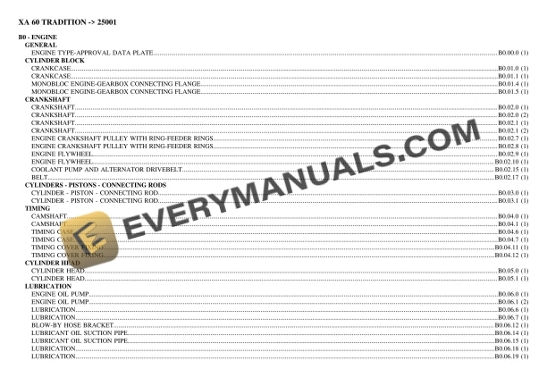 Hurlimann XA 60 TRADITION (25001) Tractor Parts Catalog PDF