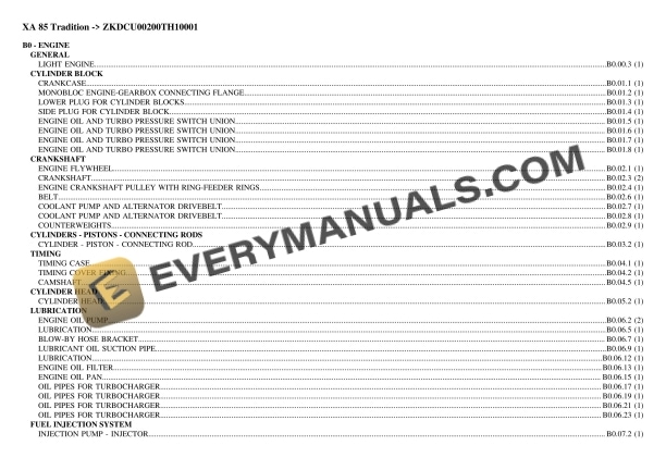 Hurlimann XA 85 Tradition (ZKDCU00200TH10001) Tractor Parts Catalog PDF