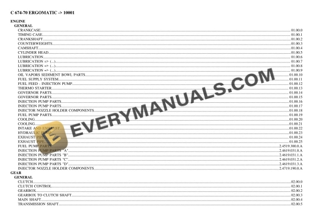Lamborghini C 674-70 ERGOMATIC (10001) Tractor Parts Catalog PDF