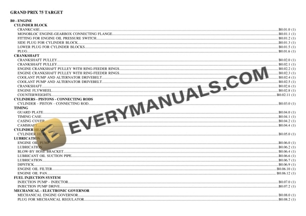 Lamborghini GRAND PRIX 75 TARGET Tractor Parts Catalog PDF