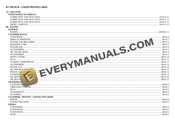 Lamborghini R7.190 DCR (ZKDS7902W0LL10010) Tractor Parts Catalog PDF